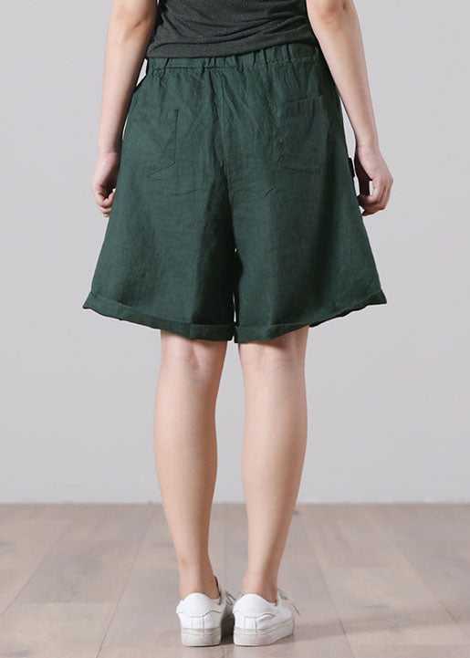 Dark Green Patchwork Linen Shorts