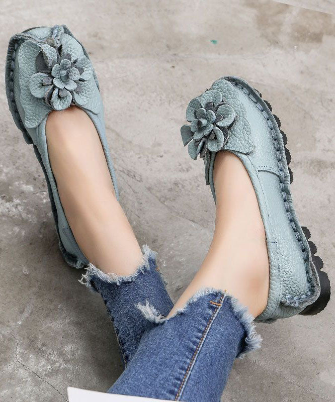 Blue Cowhide Floral Penny Loafers