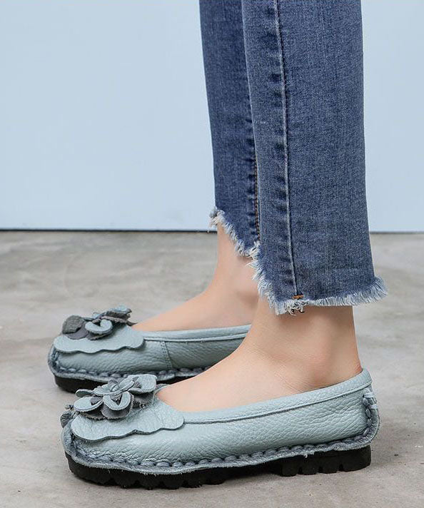 Blue Cowhide Floral Penny Loafers