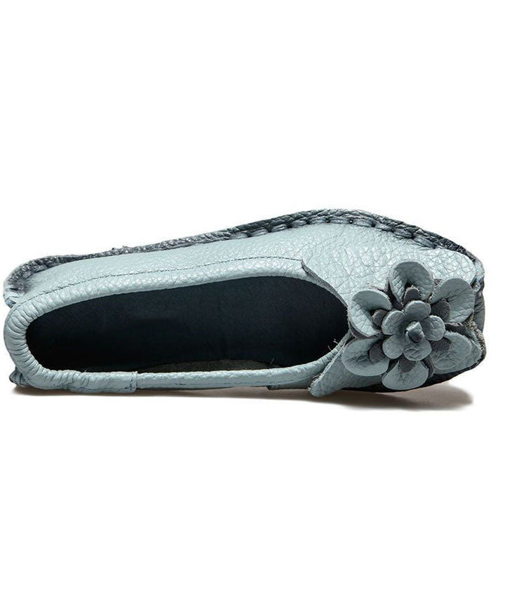 Blue Cowhide Floral Penny Loafers