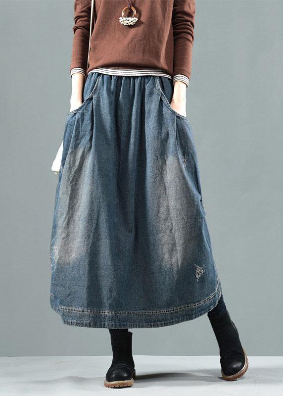 Blue Pockets Retro Patchwork Summer Denim Skirts