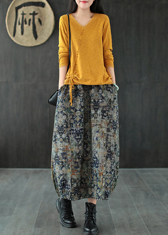 Blue Tie-Dye Linen A-Line Skirt