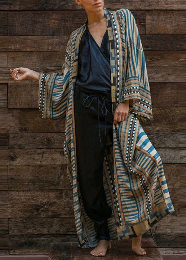 Blue Geometric Print Kimono Dress