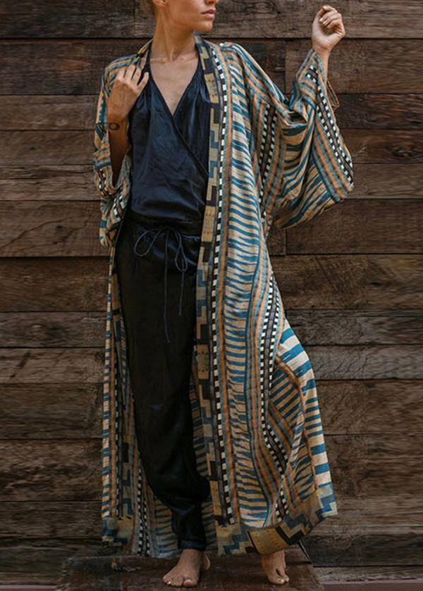 Blue Geometric Print Kimono Dress