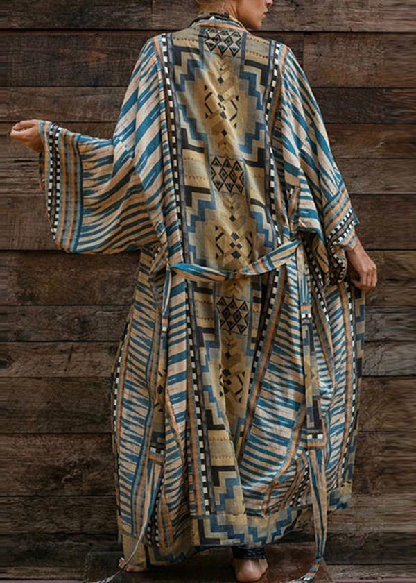 Blue Geometric Print Kimono Dress