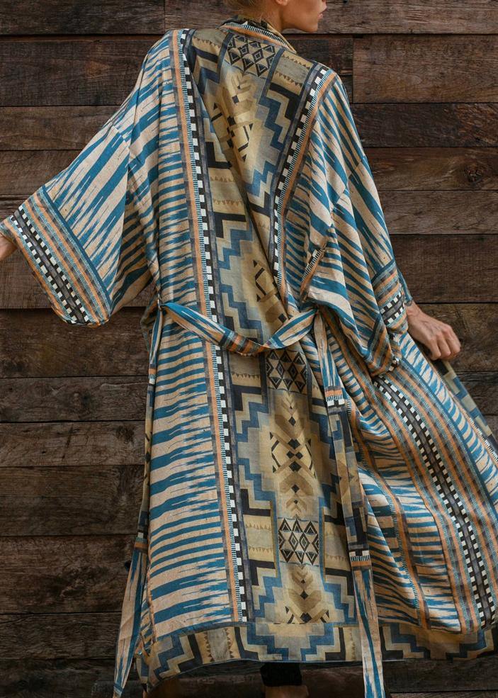 Blue Geometric Print Kimono Dress
