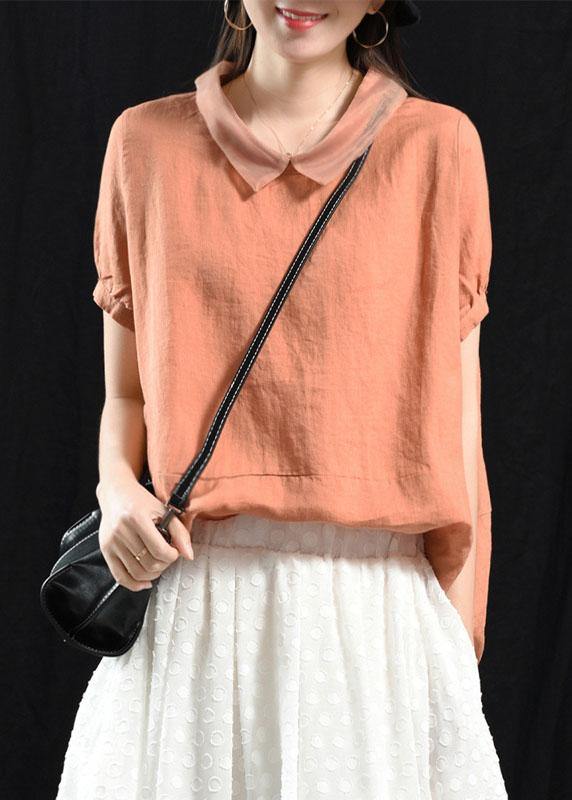 Khaki Boho Patchwork Collared Linen Top