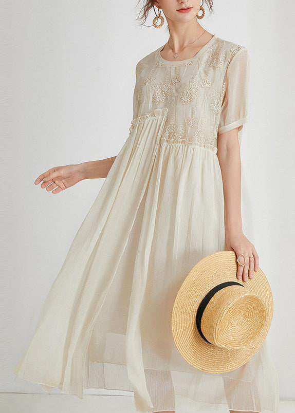 Beige Chiffon Asymmetrical Maxi Dress