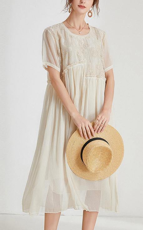 Beige Chiffon Asymmetrical Maxi Dress