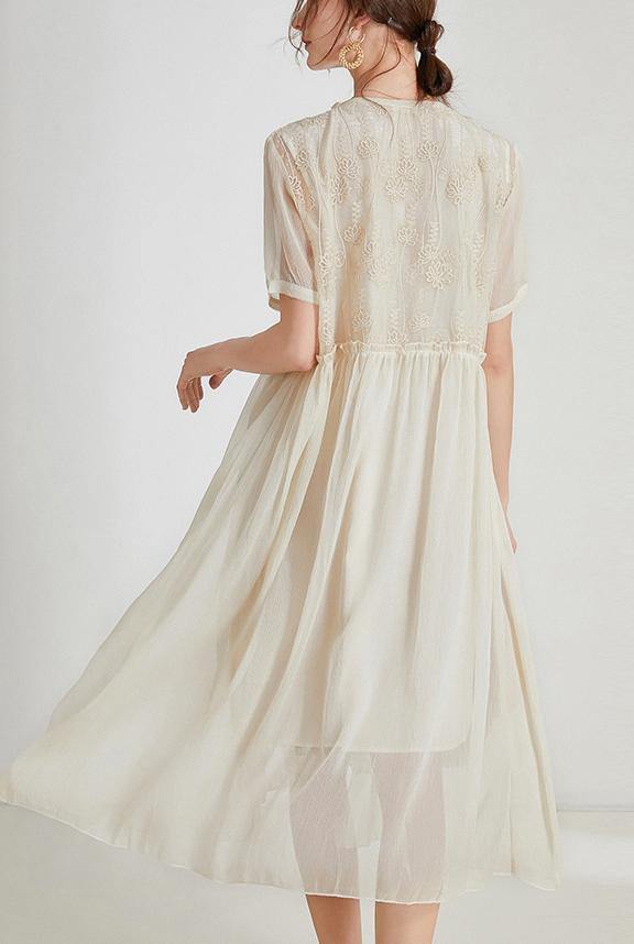 Beige Chiffon Asymmetrical Maxi Dress