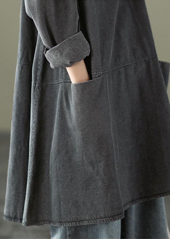 Black Grey Denim O-Neck Long Dress