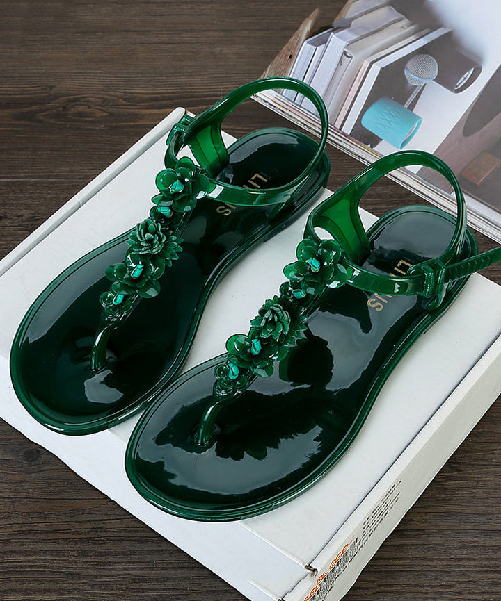 Boho Green Floral Beach Flip Flops