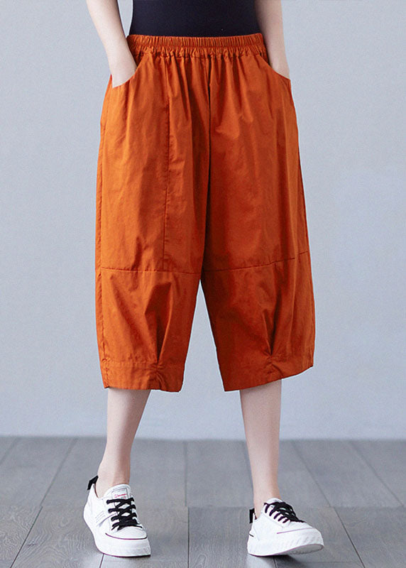 Orange Patchwork Elastic Waist Shorts