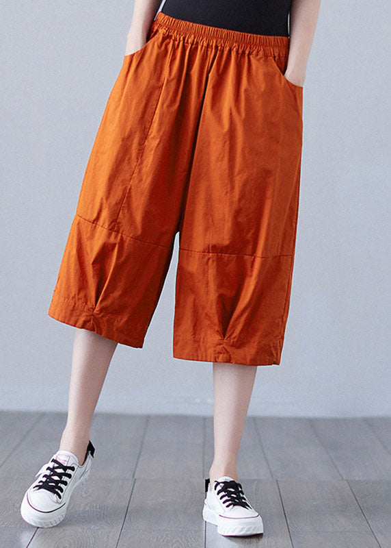 Orange Patchwork Elastic Waist Shorts