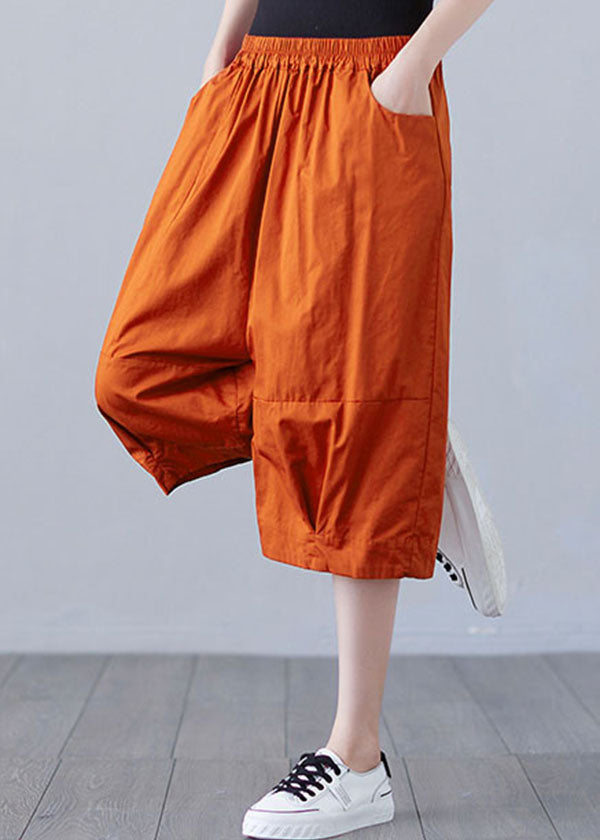 Orange Patchwork Elastic Waist Shorts