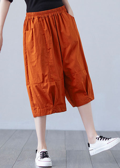Orange Patchwork Elastic Waist Shorts