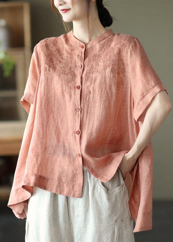 Orange Boho Side-Open Ramie Top