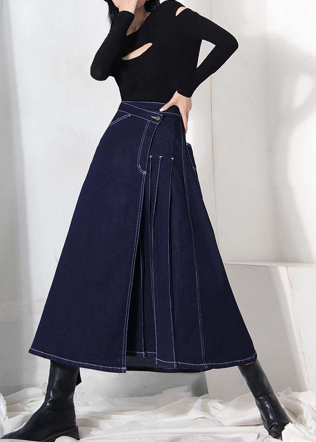 Boho Denim Blue Asymmetric Design Summer Skirt with Zipper