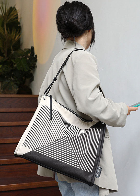 Black Striped Canvas Tote Bag