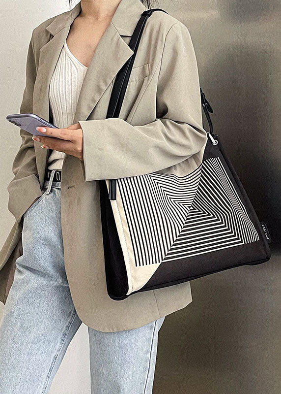 Black Striped Canvas Tote Bag