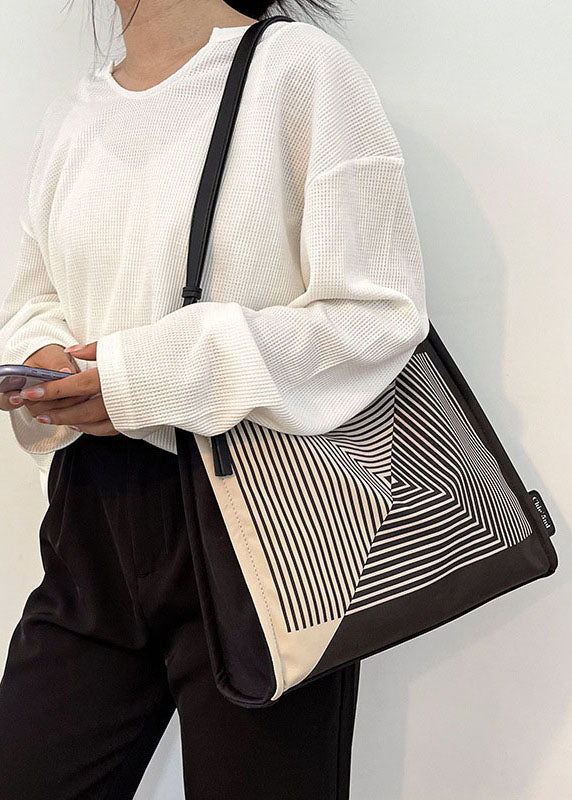 Black Striped Canvas Tote Bag