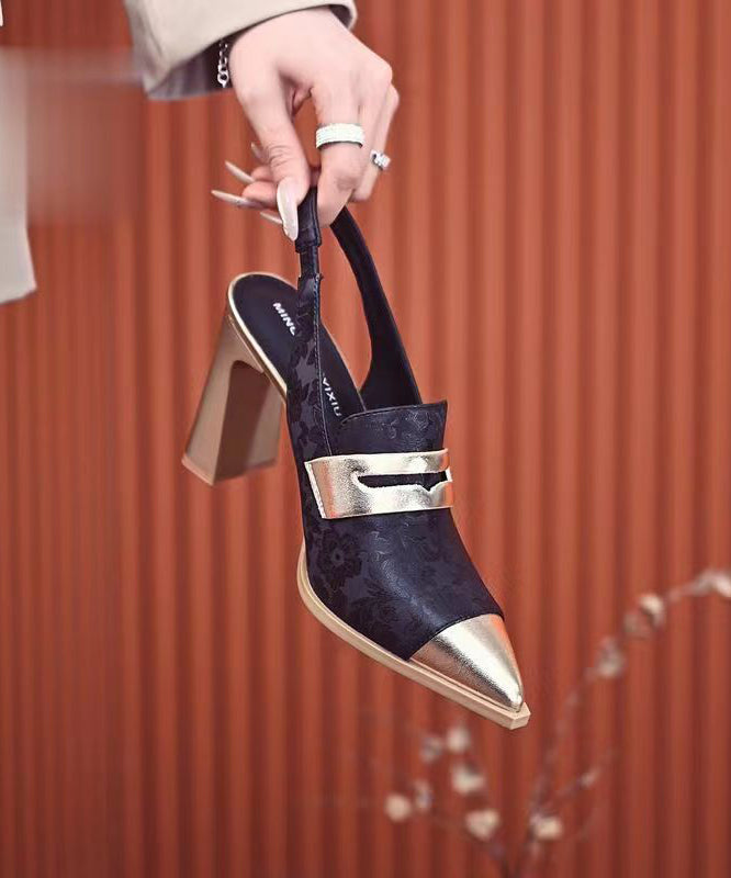 Green Embroidered Chunky Heel Sandals
