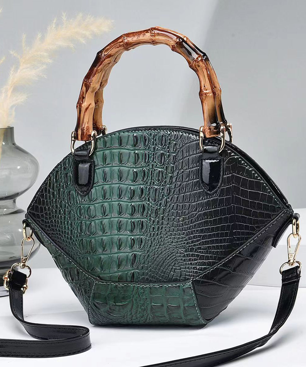 Green Embossed Faux Leather Tote