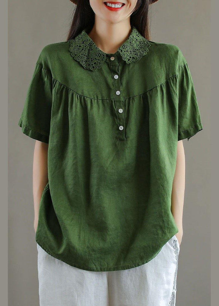 Green Peter Pan Collar Linen Shirt