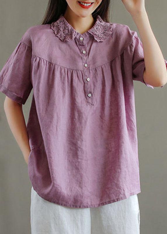 Green Peter Pan Collar Linen Shirt