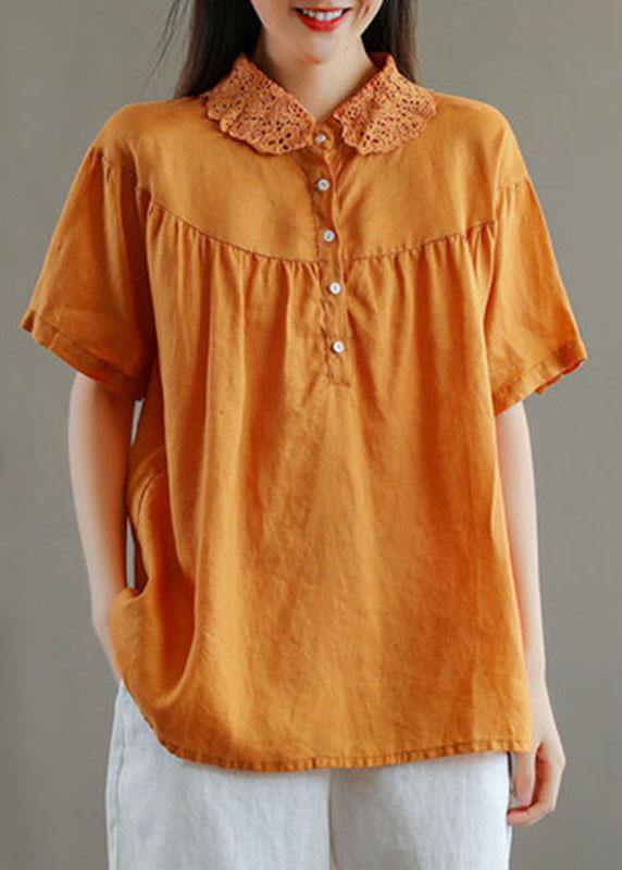 Green Peter Pan Collar Linen Shirt