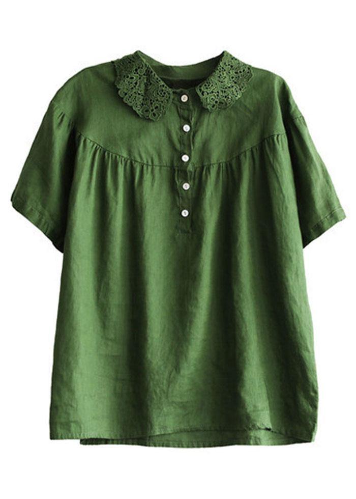 Green Peter Pan Collar Linen Shirt