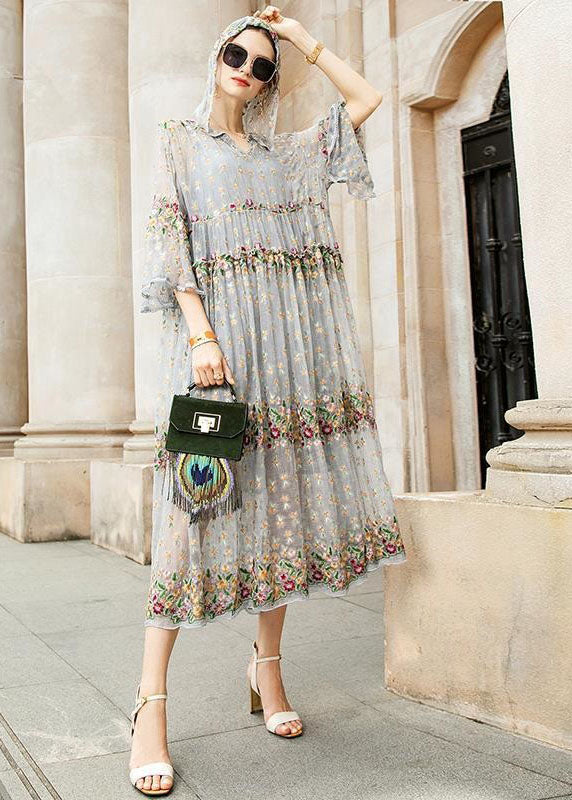 Grey Embroidered Lace Tulle Two-Piece Set