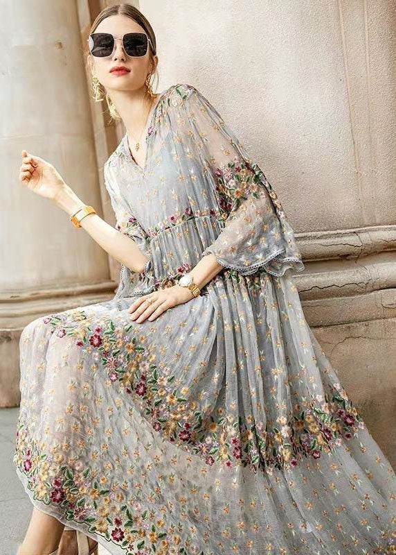 Grey Embroidered Lace Tulle Two-Piece Set