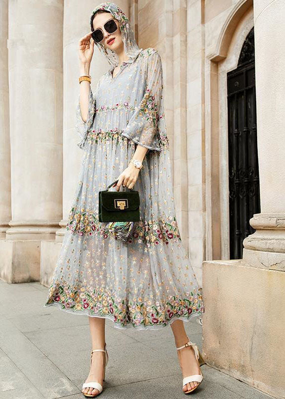 Grey Embroidered Lace Tulle Two-Piece Set