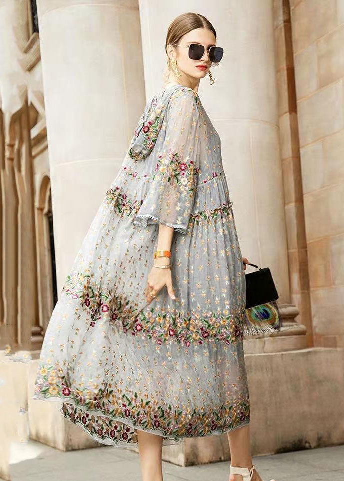 Grey Embroidered Lace Tulle Two-Piece Set