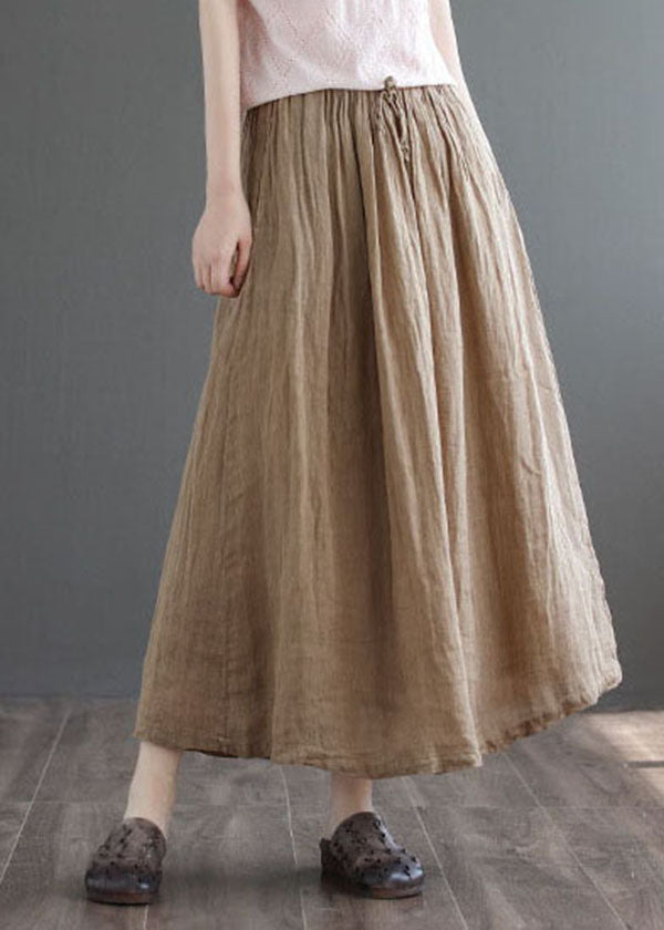Khaki Pocket Linen A-Line Skirt