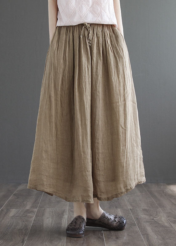 Khaki Pocket Linen A-Line Skirt