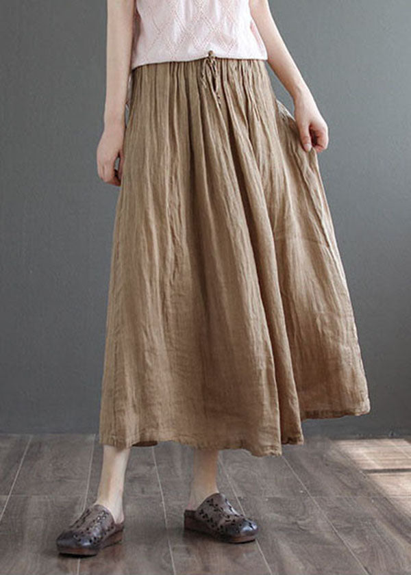Khaki Pocket Linen A-Line Skirt