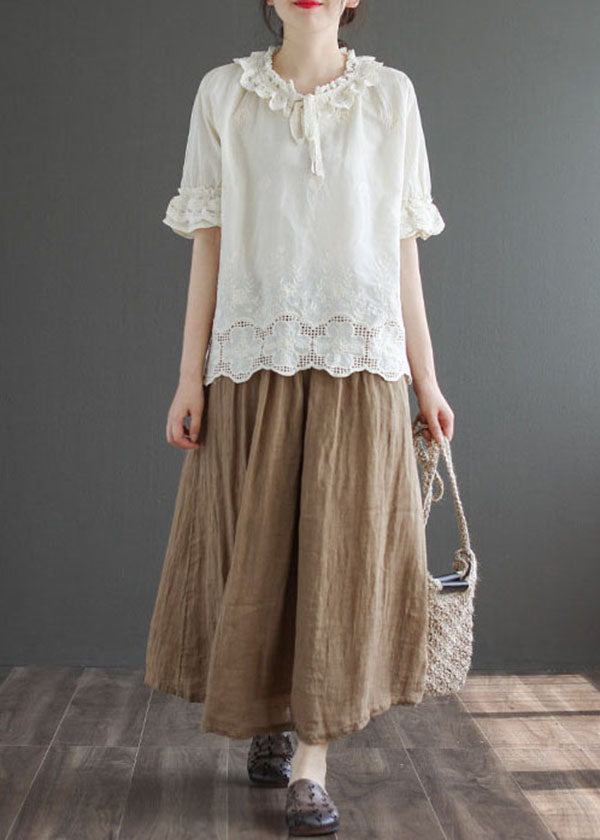 Khaki Pocket Linen A-Line Skirt