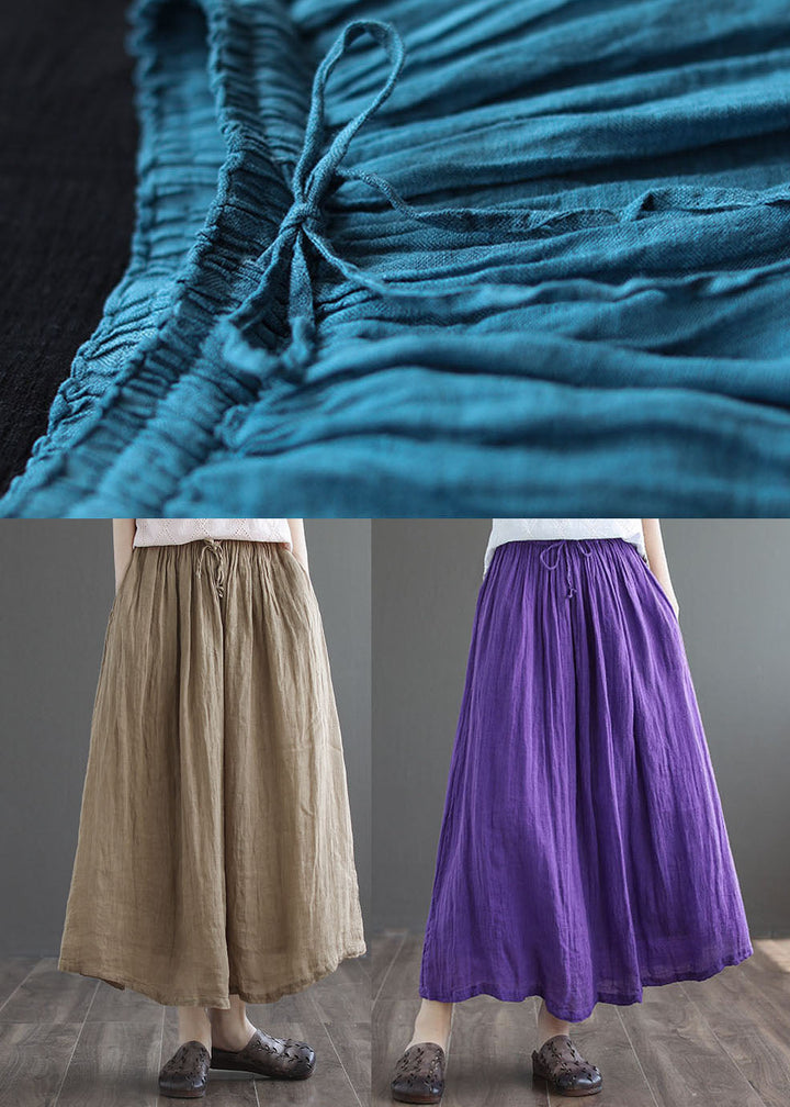 Khaki Pocket Linen A-Line Skirt