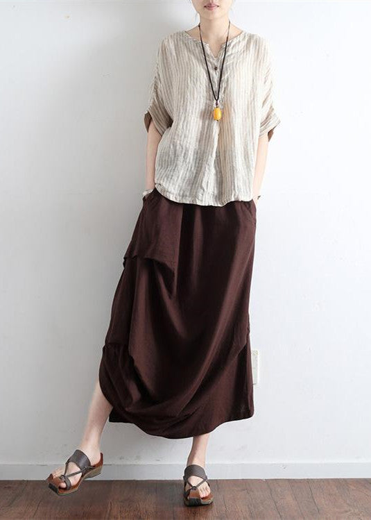 Brick Red Oversized Linen Skirt Asymmetric Design Elastic Waist Long