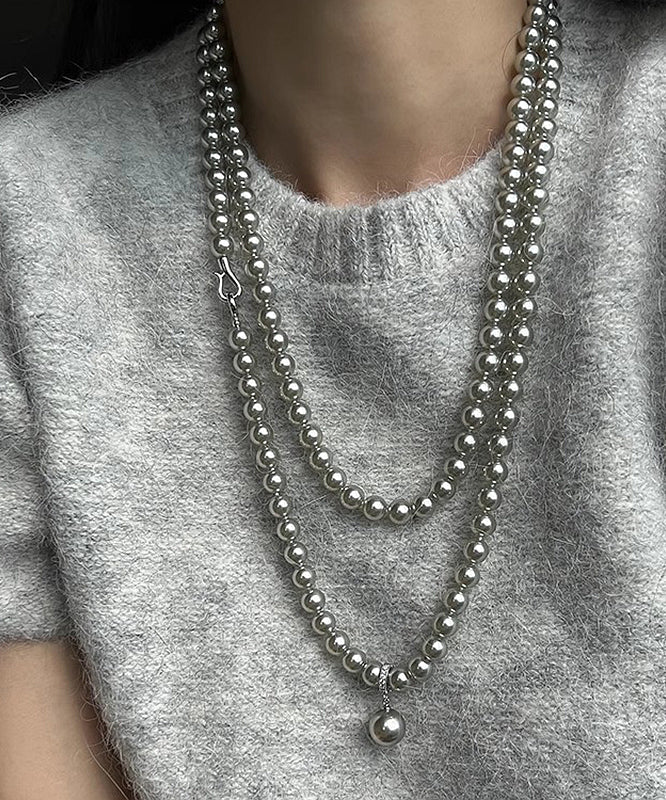 Grey Pearl Tassel Pendant Necklace