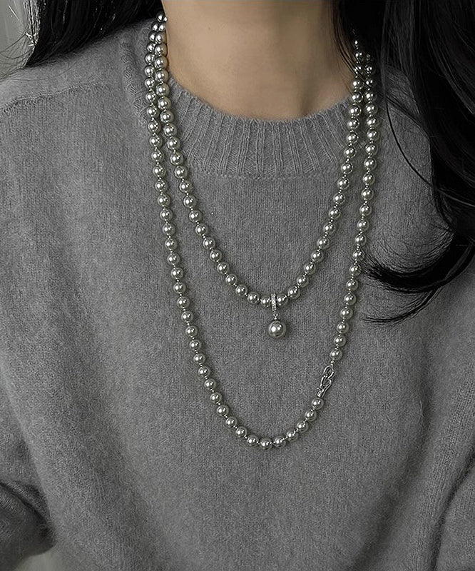 Grey Pearl Tassel Pendant Necklace