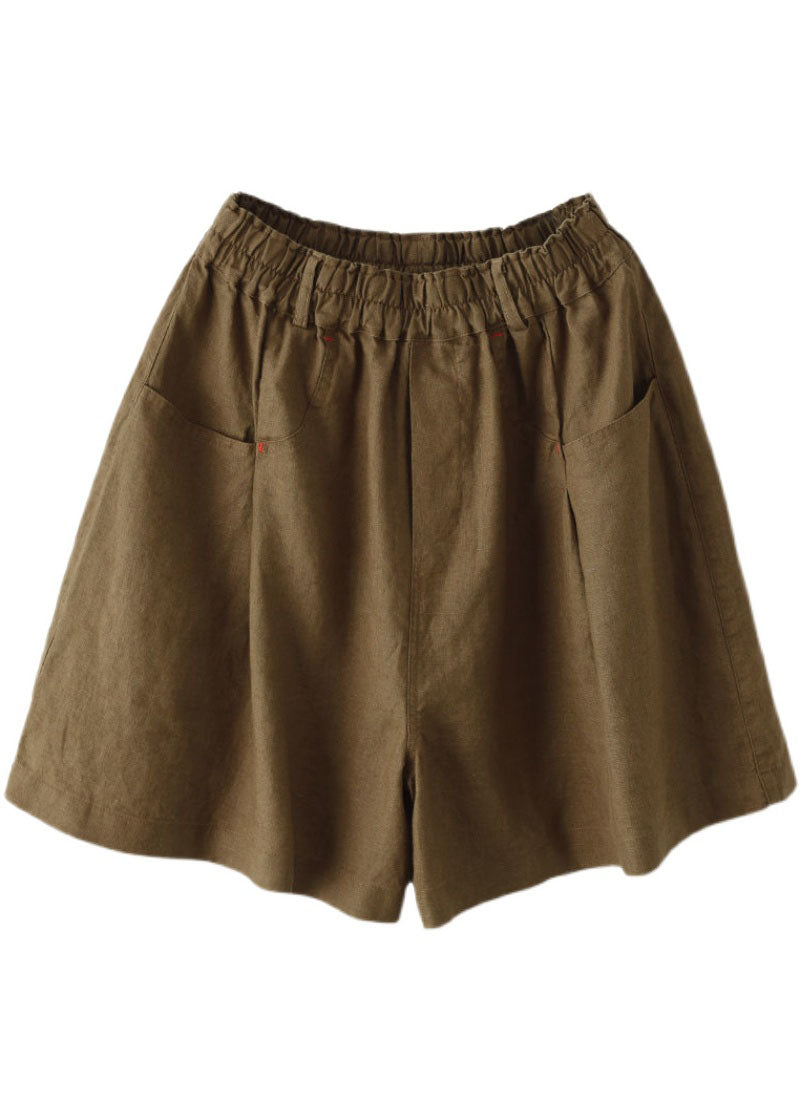 Brown Wide-Leg Linen Shorts