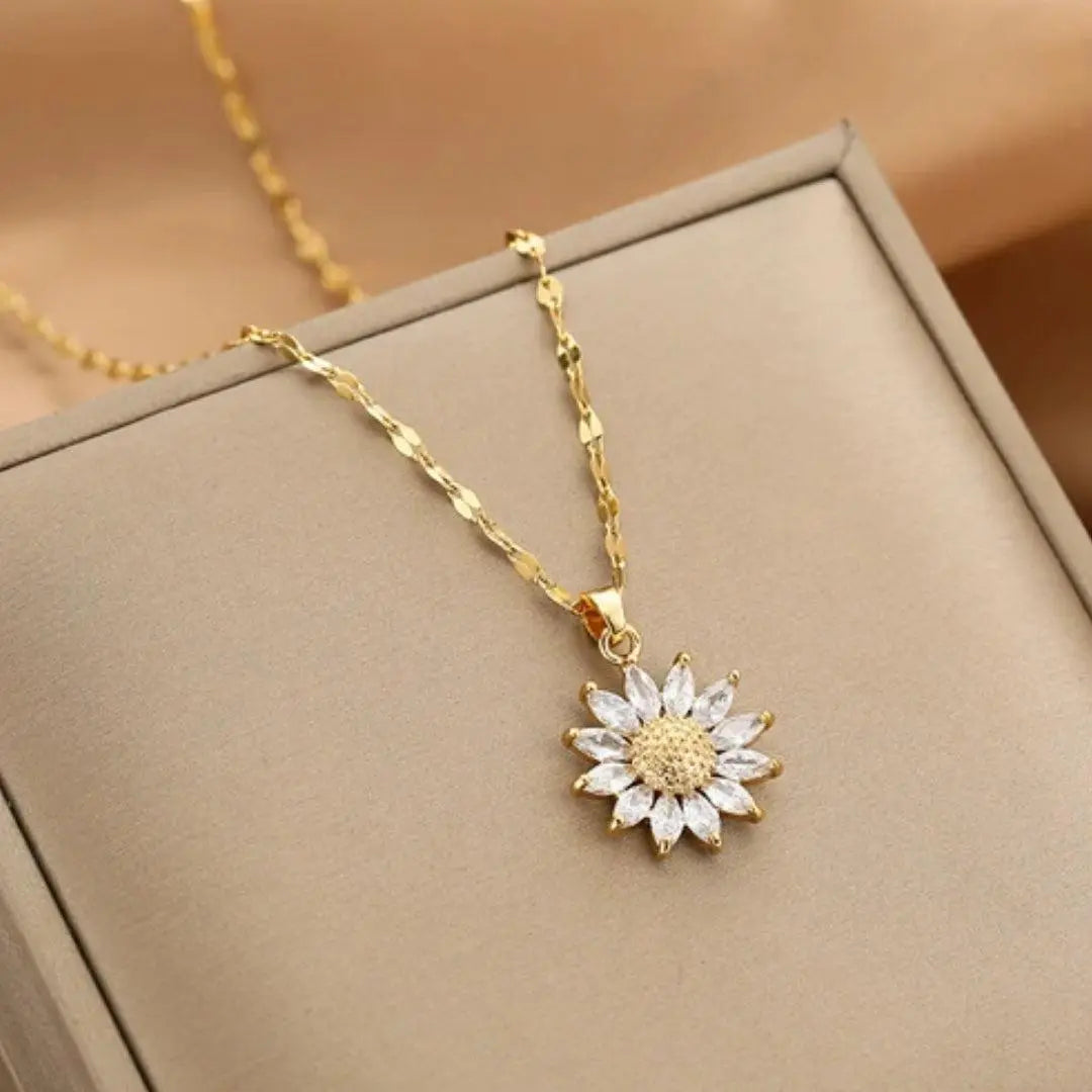 Clover | Gold and Crystal Sunflower Pendant Necklace
