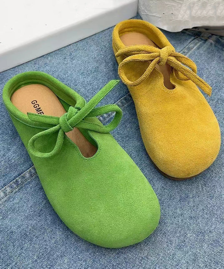 Green Suede Lace-Up Slippers