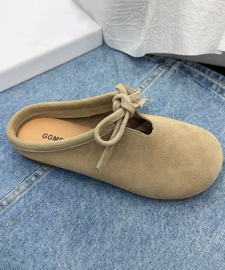 Green Suede Lace-Up Slippers