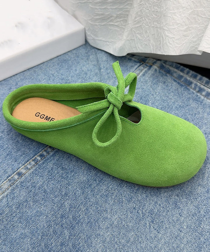 Green Suede Lace-Up Slippers