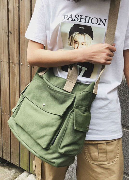 Casual Green Solid Canvas Shoulder Bag