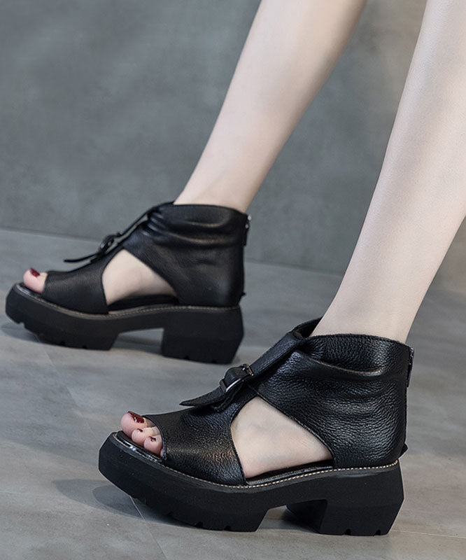 Brown Cowhide Platform Wedge Sandals